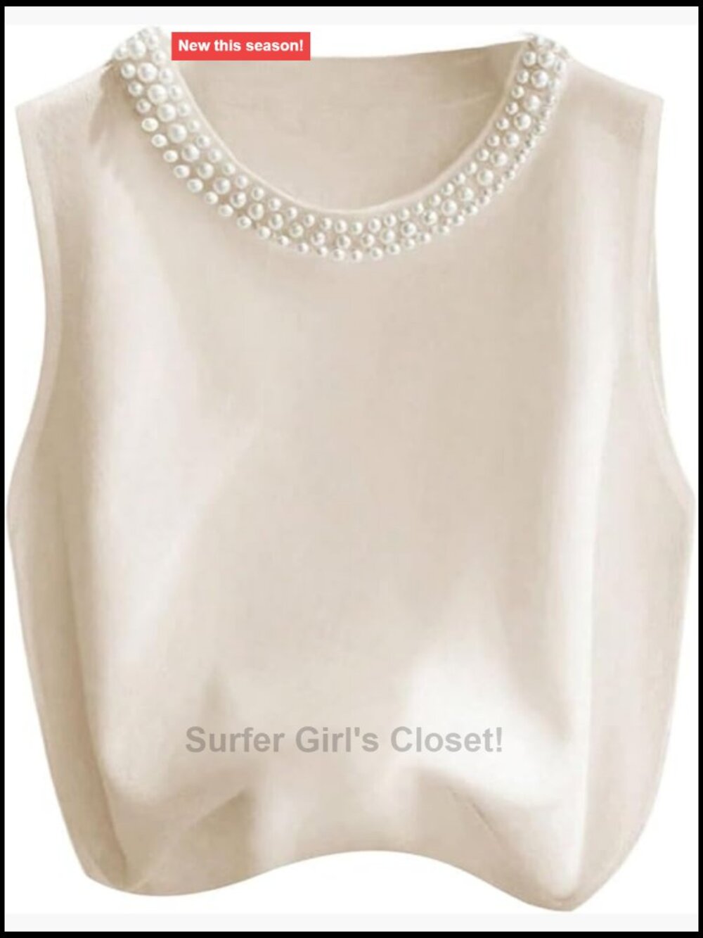 Pearl Beaded Sleeveless Crew Neck Tank Top